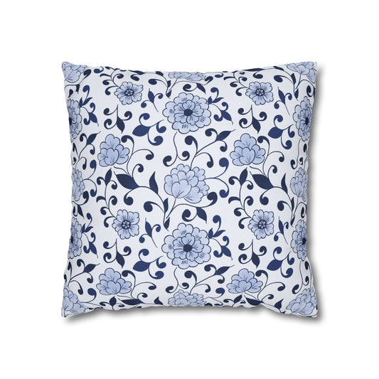 Indigo Garden Pillowcase - White and Blue