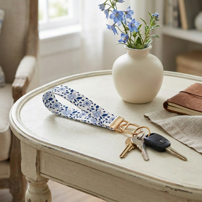 Fabric Wristlet Keychain | Indigo Garden